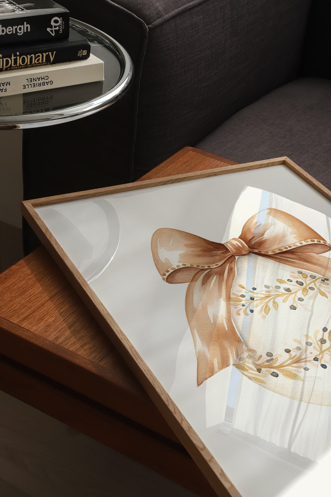 Beige Easter Egg With Gold Satin Bow Minimalist Elegant Poster - Image 3