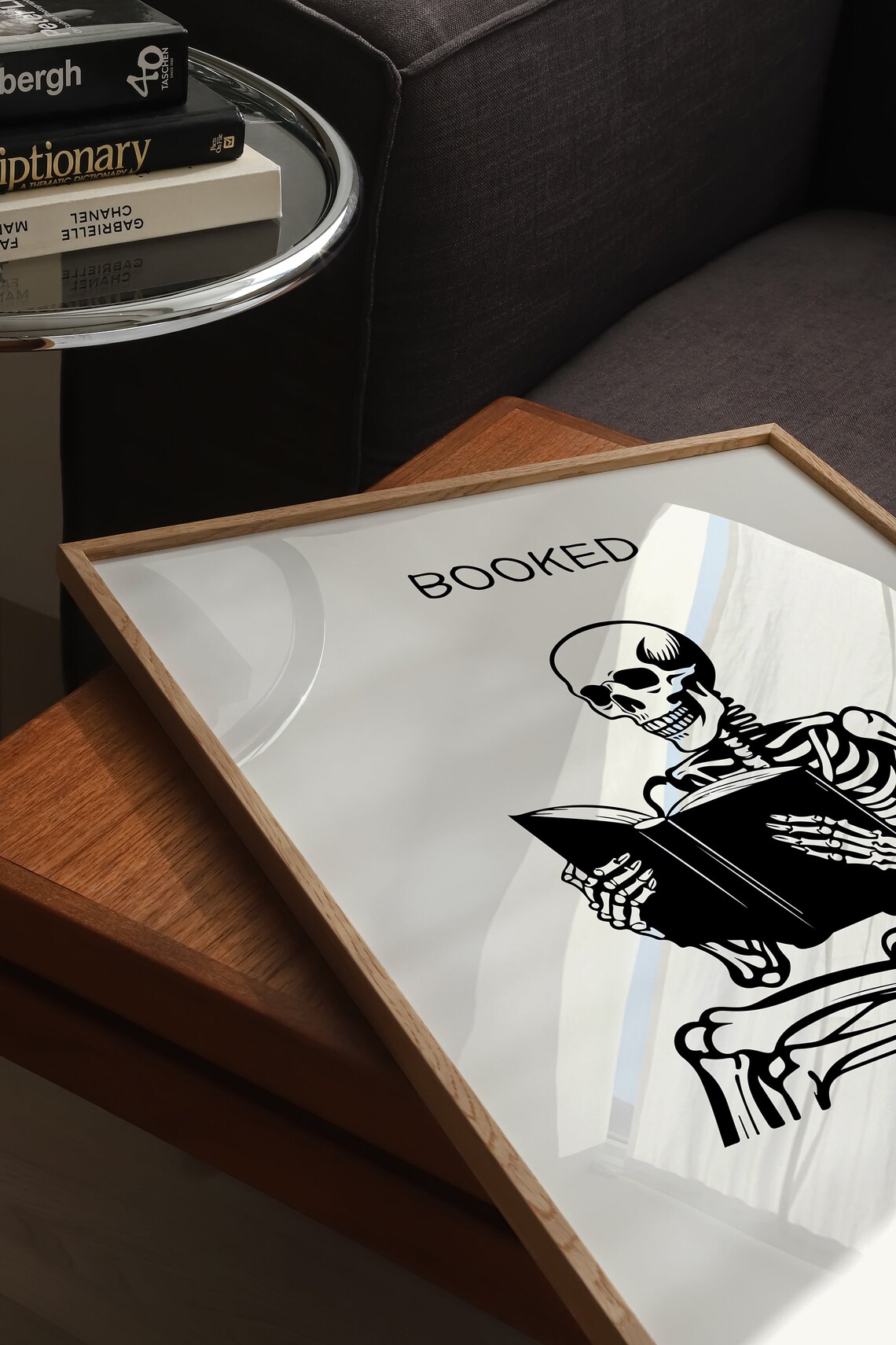 Booked And Busy Skeleton Reading Poster, Retro Quote - Image 3