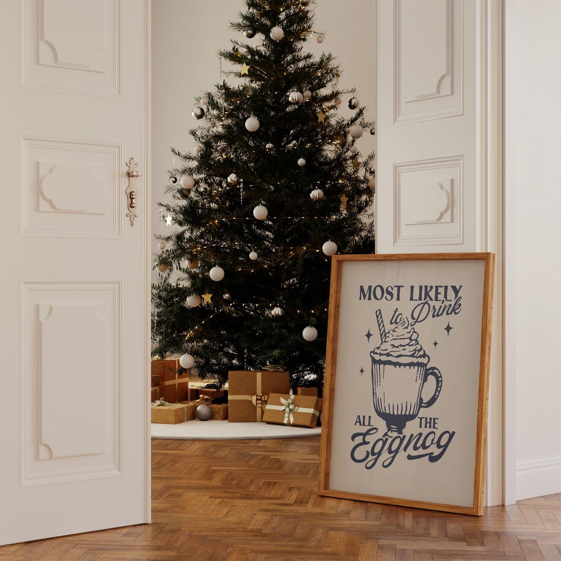 Most Likely To Drink All The Eggnog Retro Funny Christmas Poster - Image 2