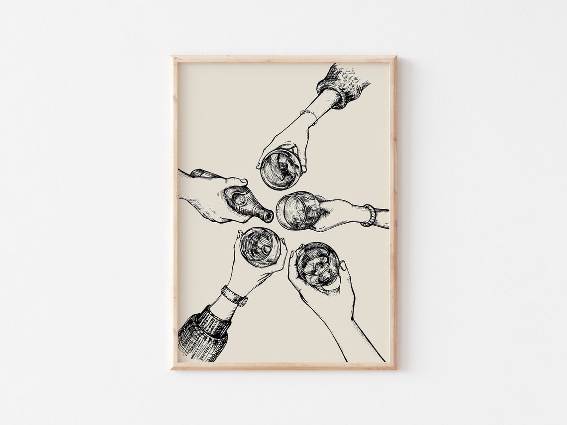 Cheers Wine Glasses Toast Black Ink Sketch Celebration Poster - Image 3
