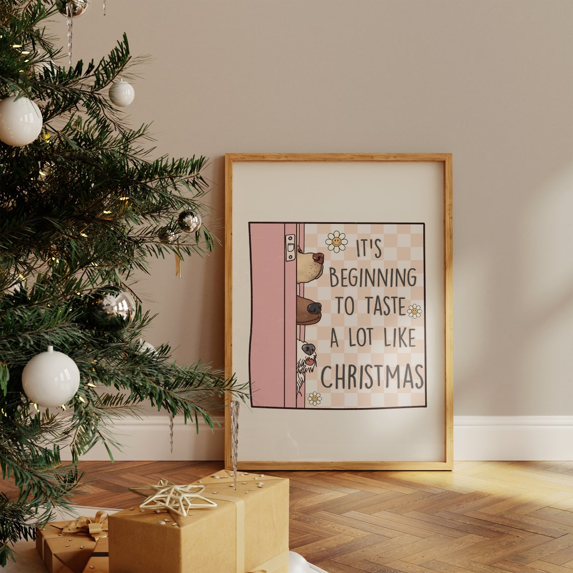 It's Beginning to Taste Like Christmas Three Peeking Dogs Poster - Image 4