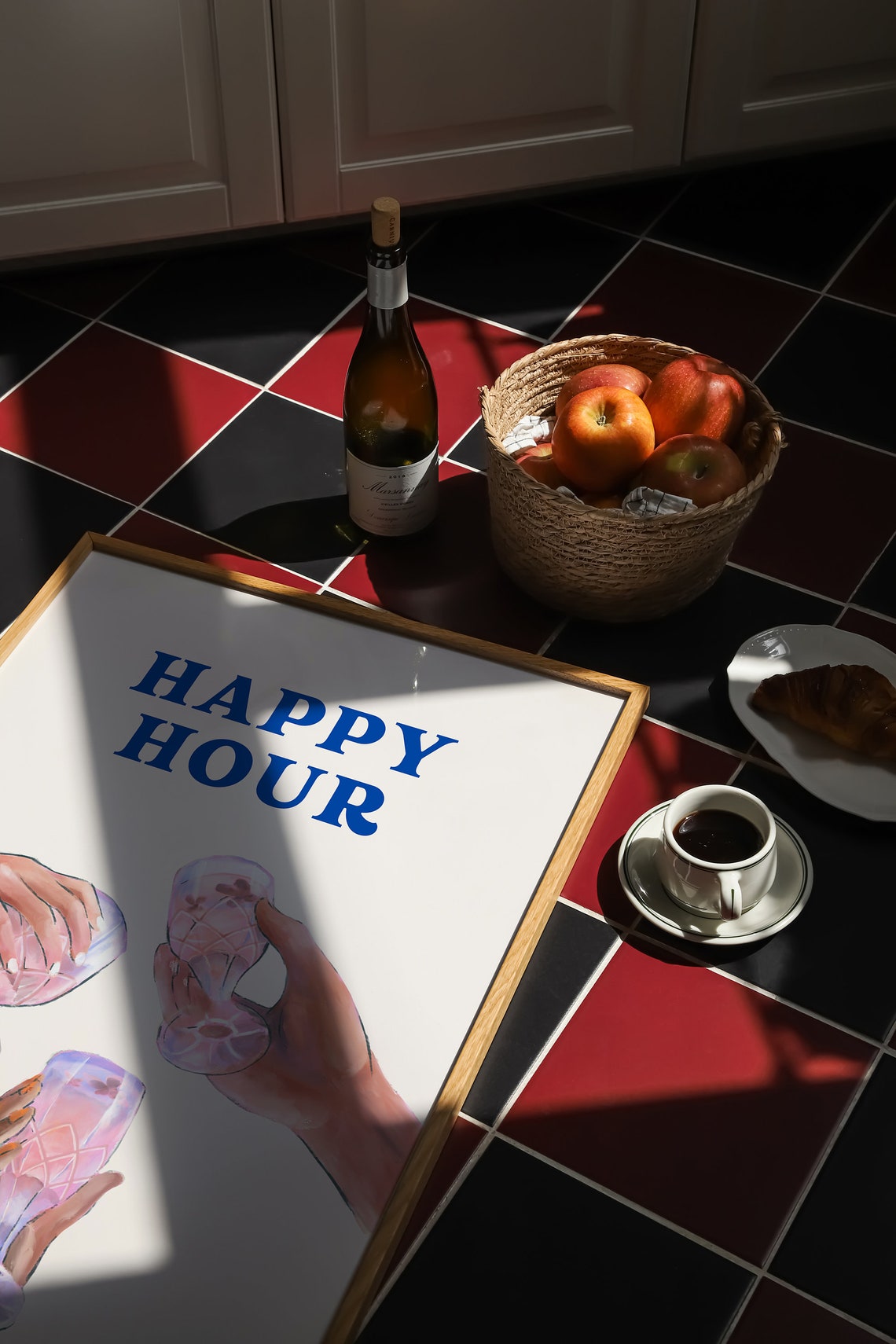 Happy Hour Blue Typography Cocktail Coupe Toast Bar Cart Poster - Image 3