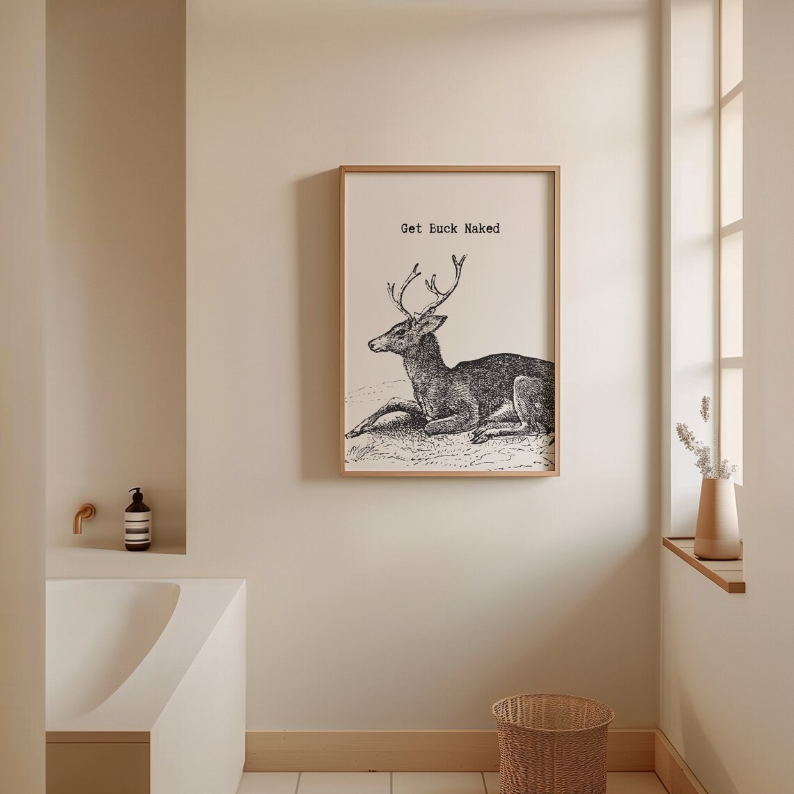 Vintage Deer Bathroom Art Print, Minimalist Sign - Image 2
