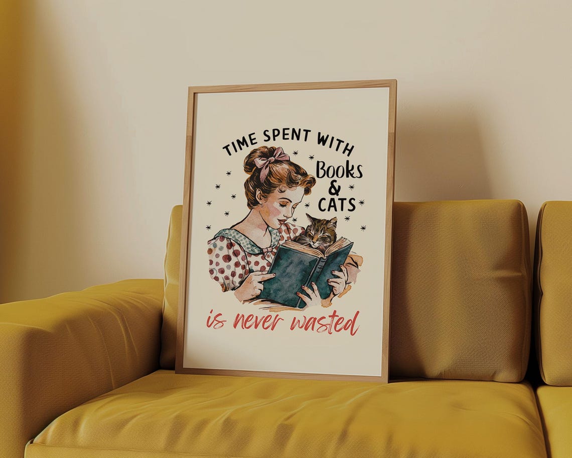 Time Spent With Books and Cats Is Never Wasted Bookish Quote Poster - Image 5