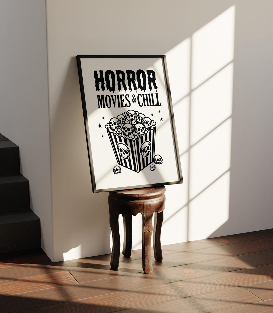 Horror Movies And Chill Skull Popcorn Retro Halloween Poster - Image 4