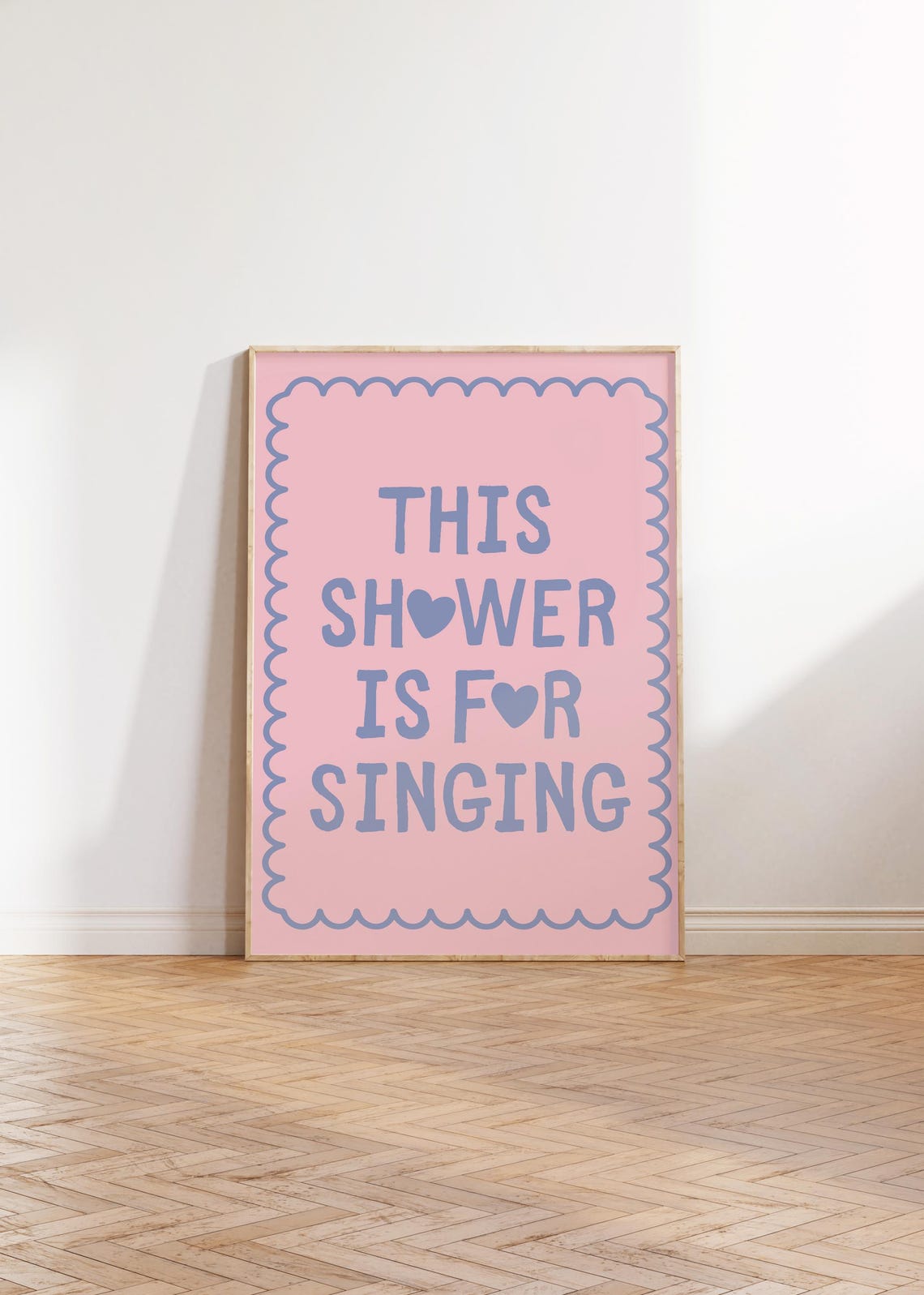 This Shower Is For Singing Pink Scalloped Heart Bathroom Poster - Image 4