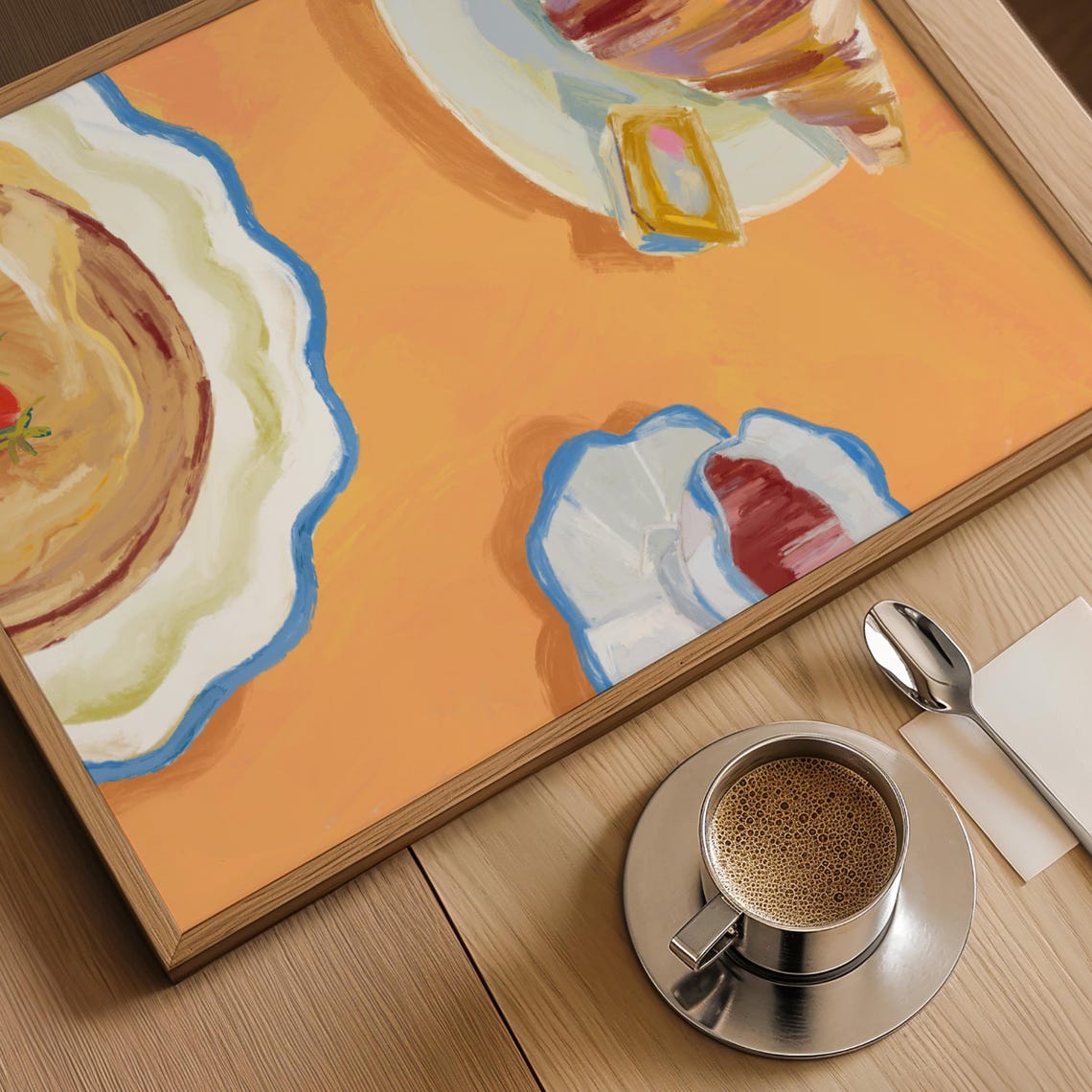 French Breakfast Croissant Coffee Pancakes Painterly Kitchen Poster - Image 3