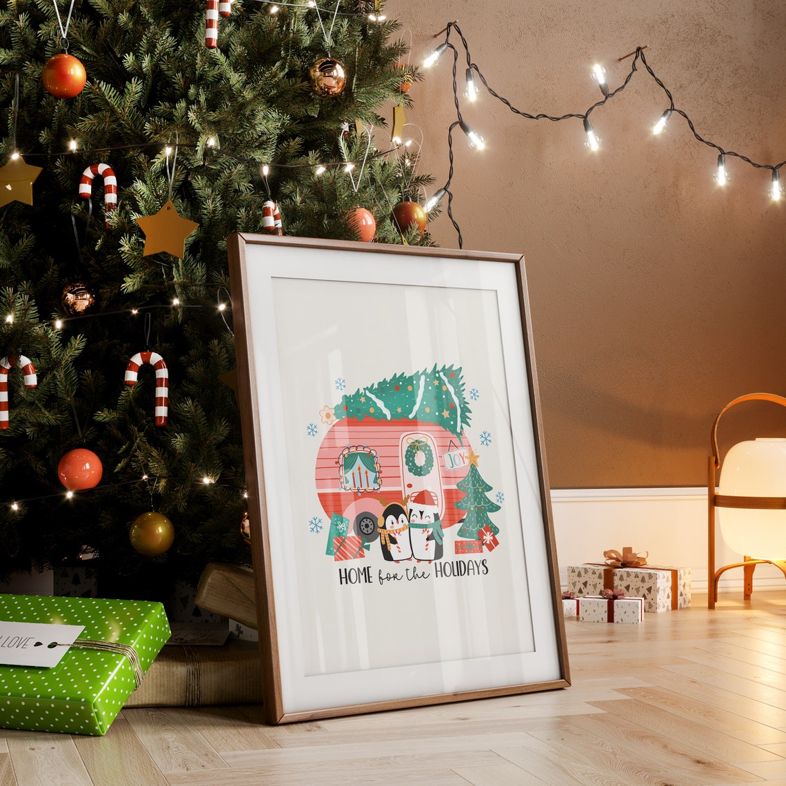 Home For The Holidays Print Christmas Wall Art Colorful Christmas Family Holiday Cozy Christmas Painting Cozy Winter Decor - Image 2