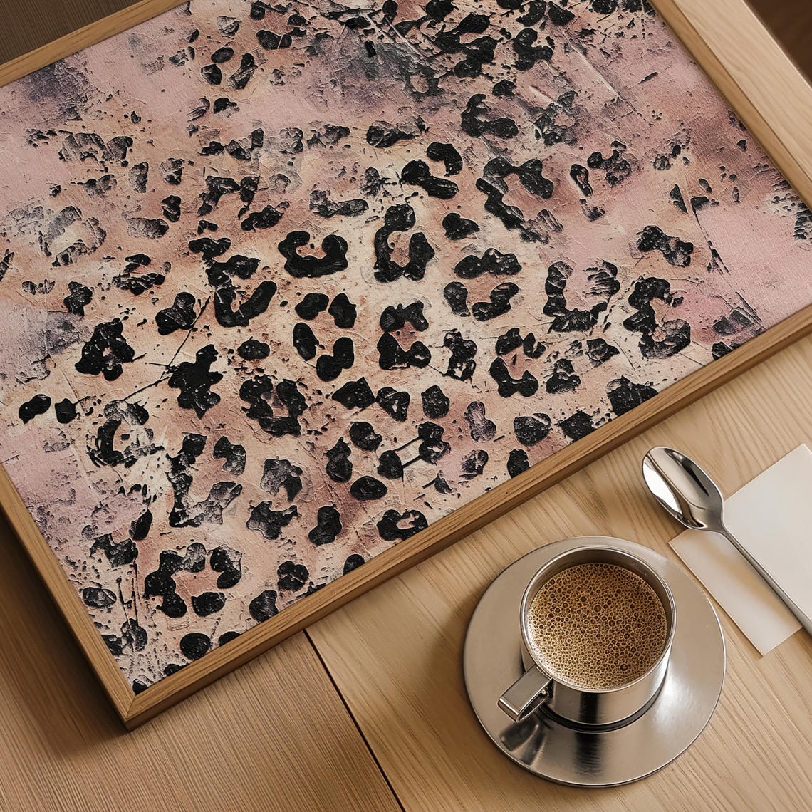Bold Black Leopard Spots Over Blush Pink Textured Canvas Art Print - Image 3