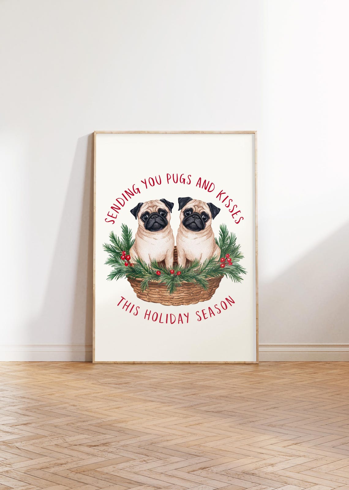 Sending You Pugs And Kisses Cute Pug Christmas Holiday Poster - Image 2