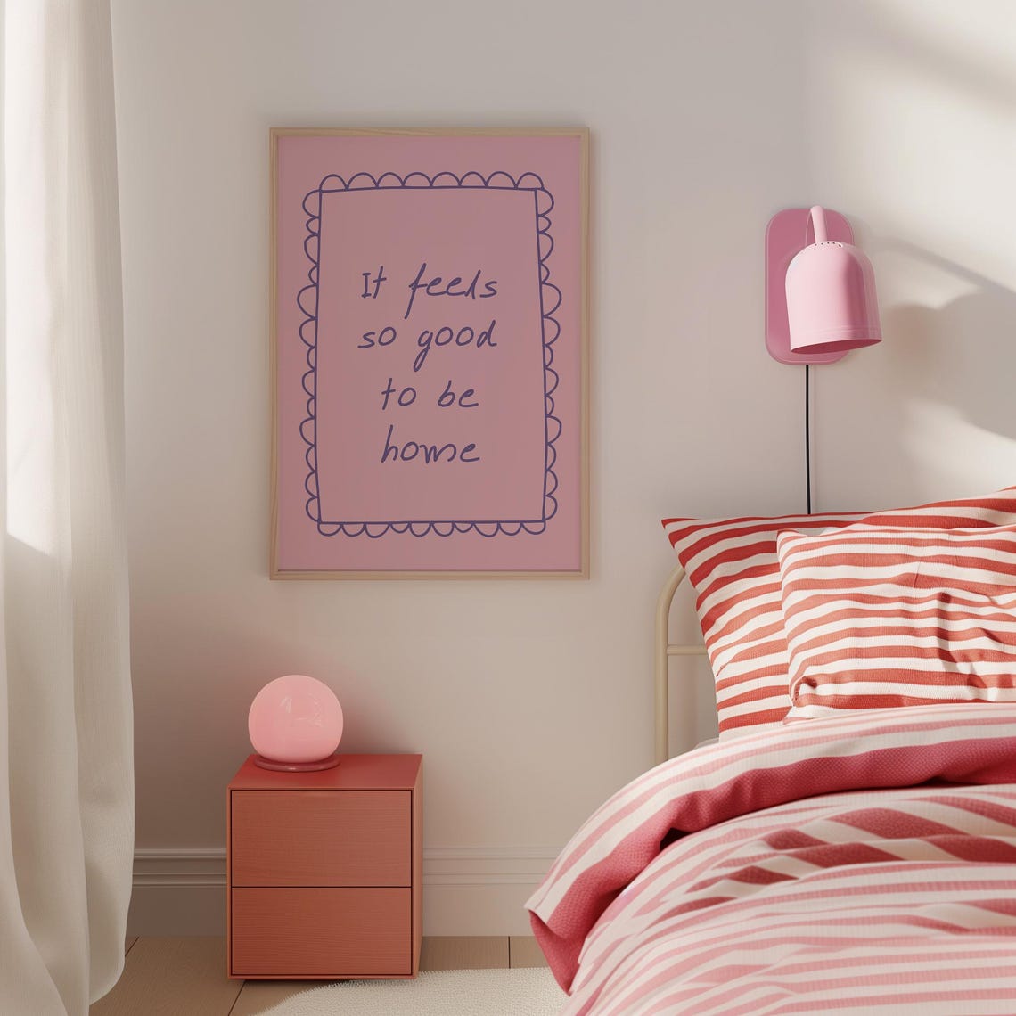 It Feels So Good To Be Home Pink Scalloped Handwritten Script Poster - Image 5