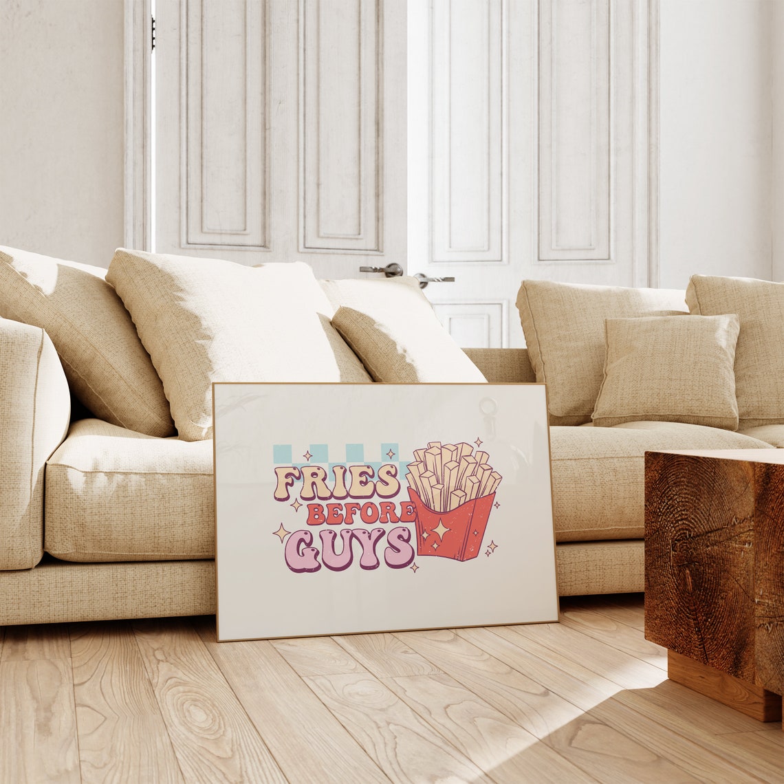 Fries Before Guys Funny Food Quote Retro Valentine Art Poster - Image 4