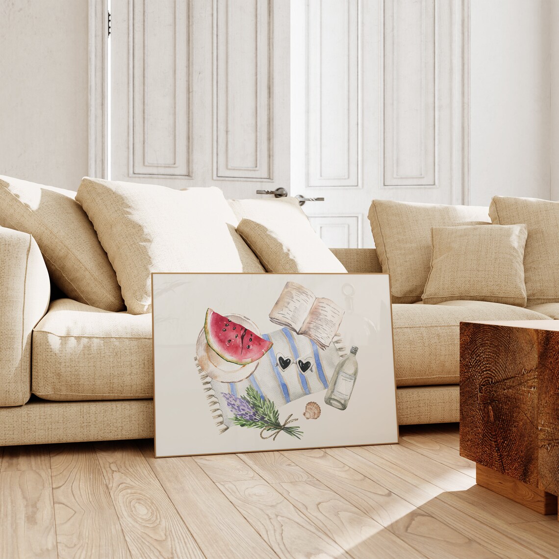 Watermelon Slice Book And Lavender Summer Beach Picnic Watercolor Poster - Image 3