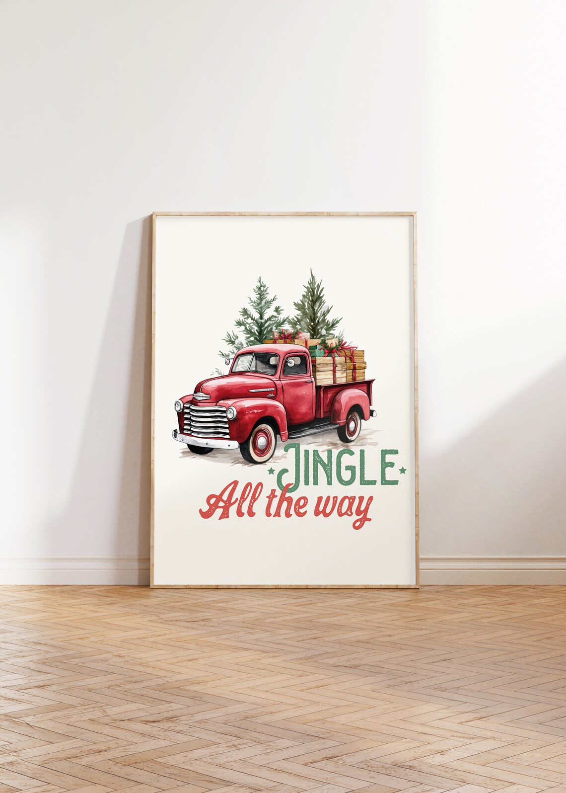Jingle All the Way Red Vintage Truck Christmas Farmhouse Poster - Image 3