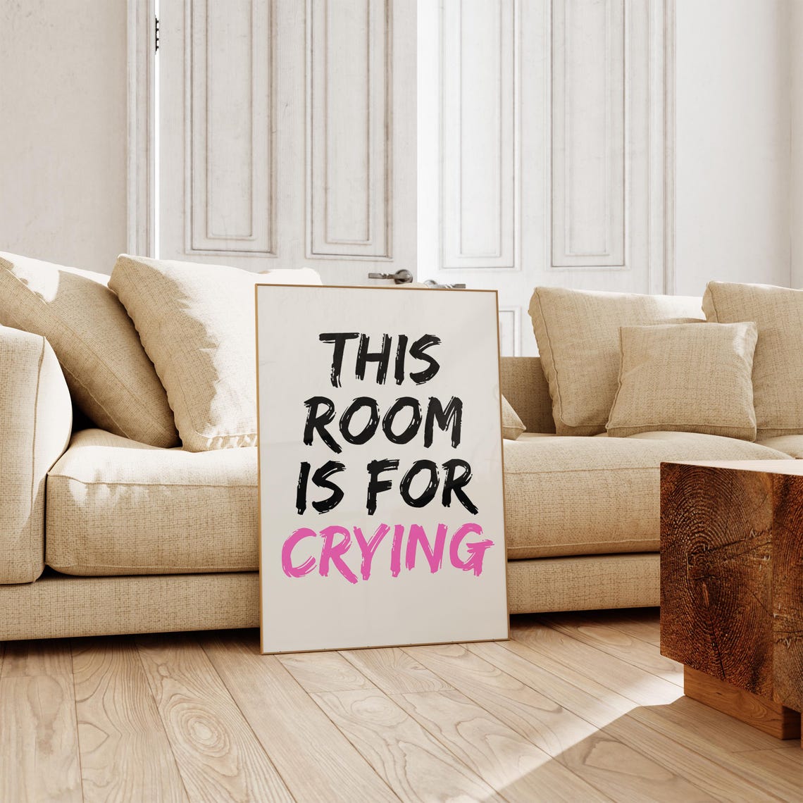 This Room Is For Crying Black Pink Brush Lettering Funny Quote Poster - Image 4