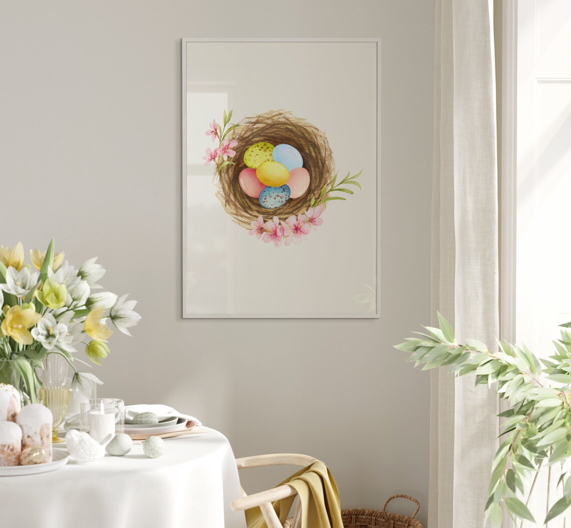 Robin Bird Nest Painting, Watercolor Easter Decor - Image 5