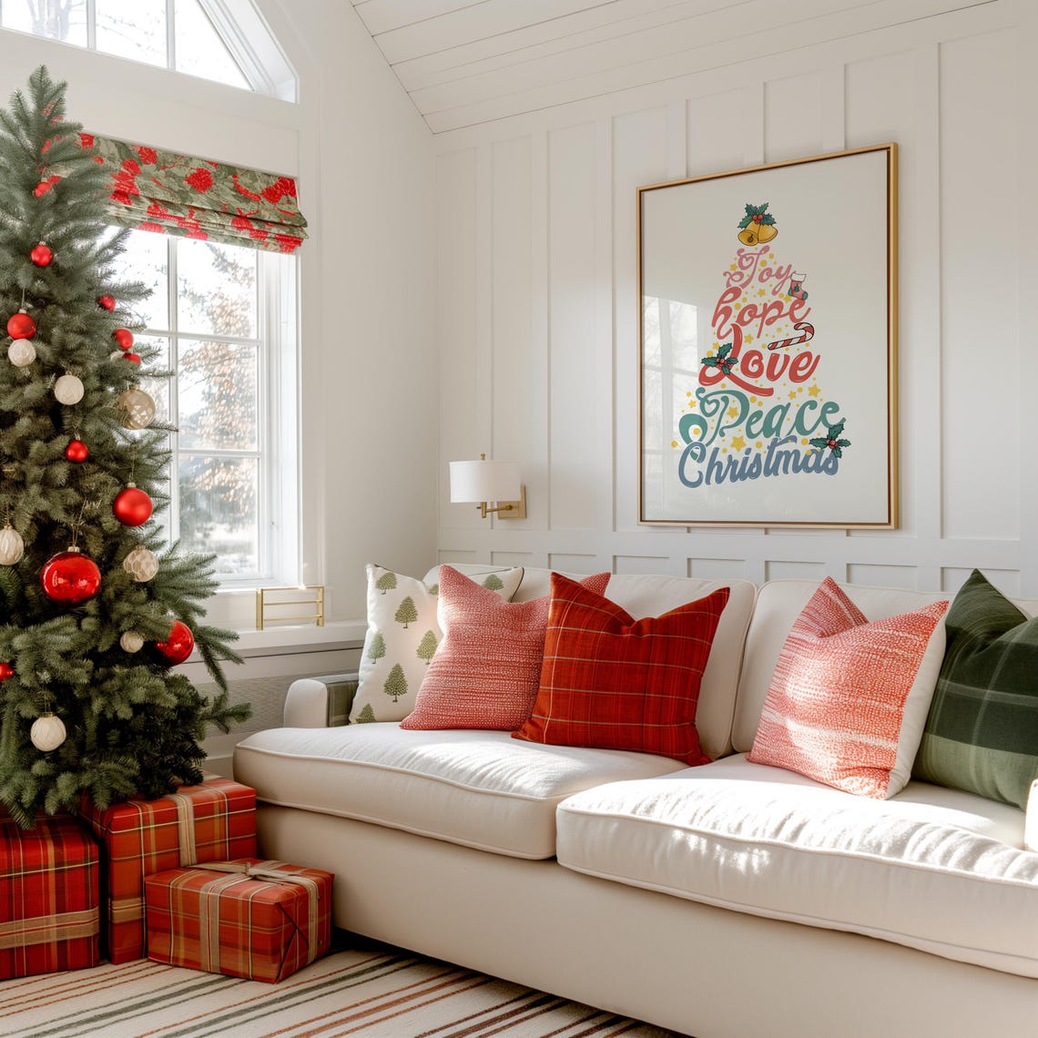 Joy Hope Love Peace Christmas Tree Script Vintage Holiday Poster - Image 5