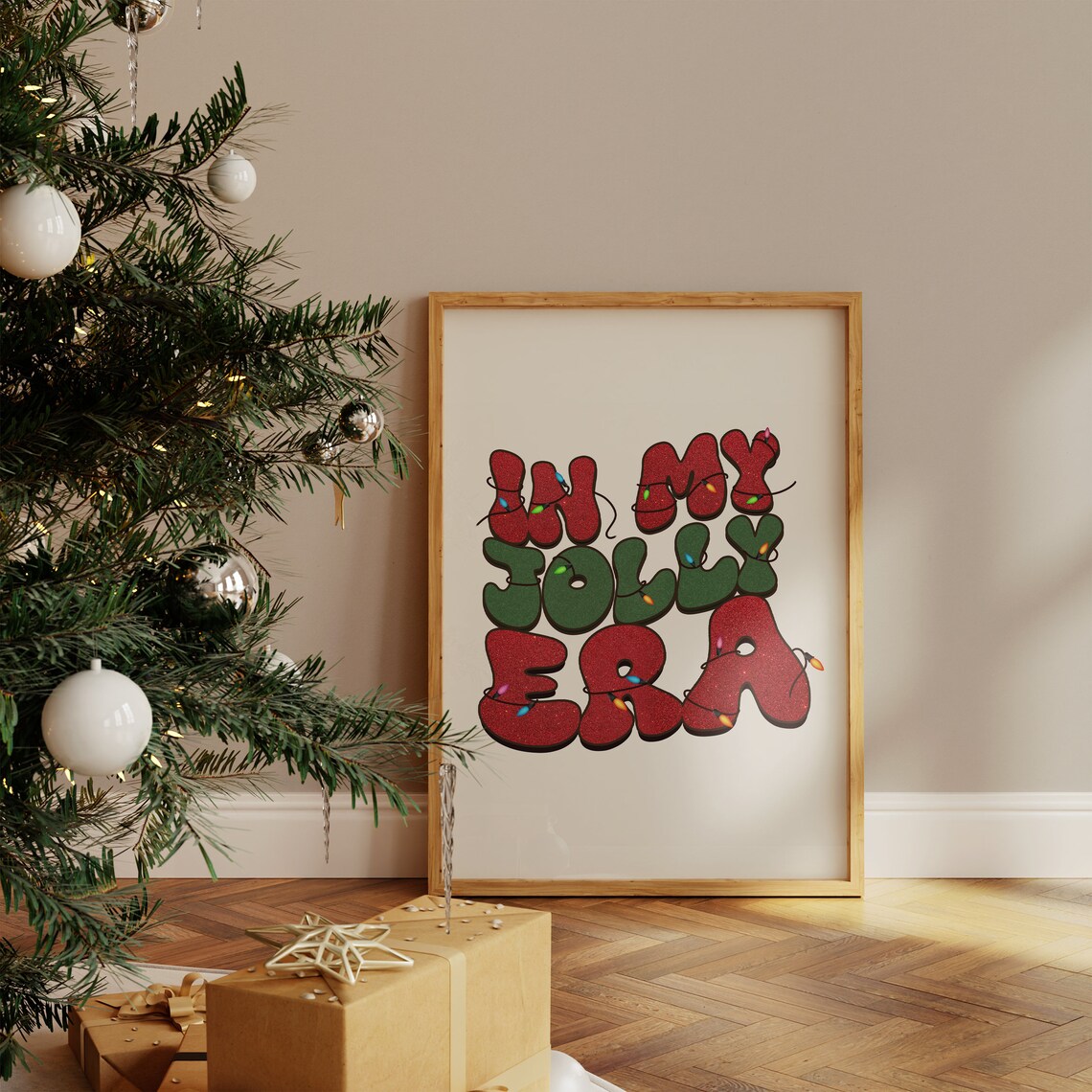 In My Jolly Era Glitter Bubble Letters Christmas Lights Poster - Image 4