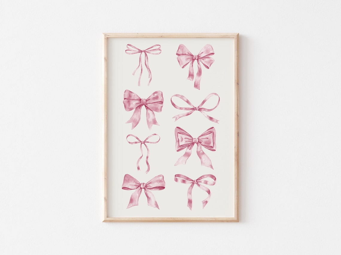 Pink Watercolor Bow Collection Coquette Balletcore Art Poster - Image 3
