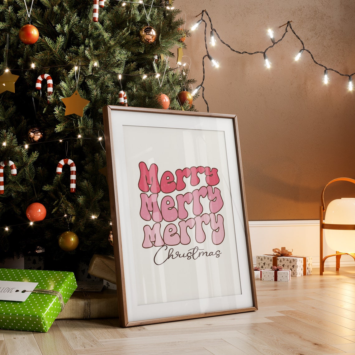 Merry Merry Merry Christmas Pink Groovy Bubble Typography Poster - Image 2