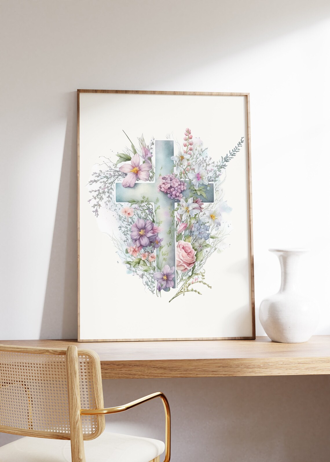 He Is Risen Christian Easter Watercolor Cross - Image 2