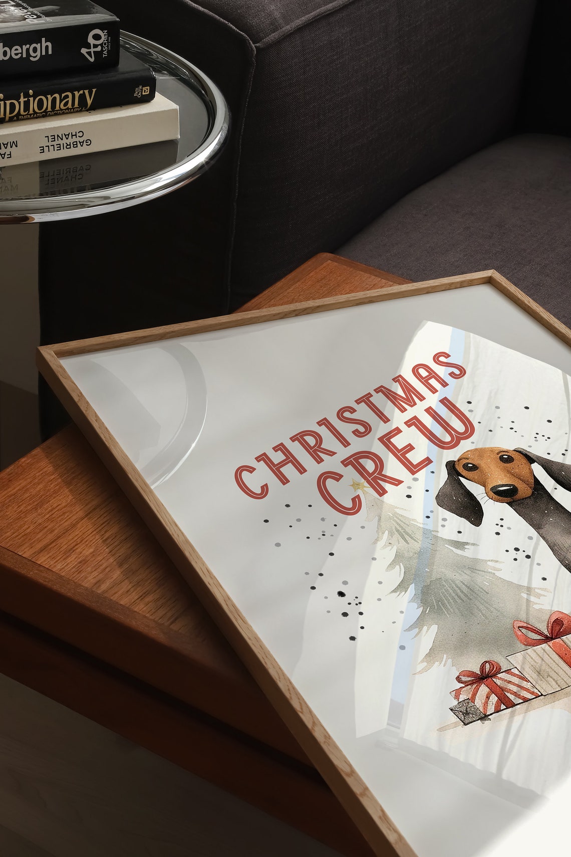 Christmas Crew Watercolor Dachshund Dog Holiday Gift Scene Poster - Image 5