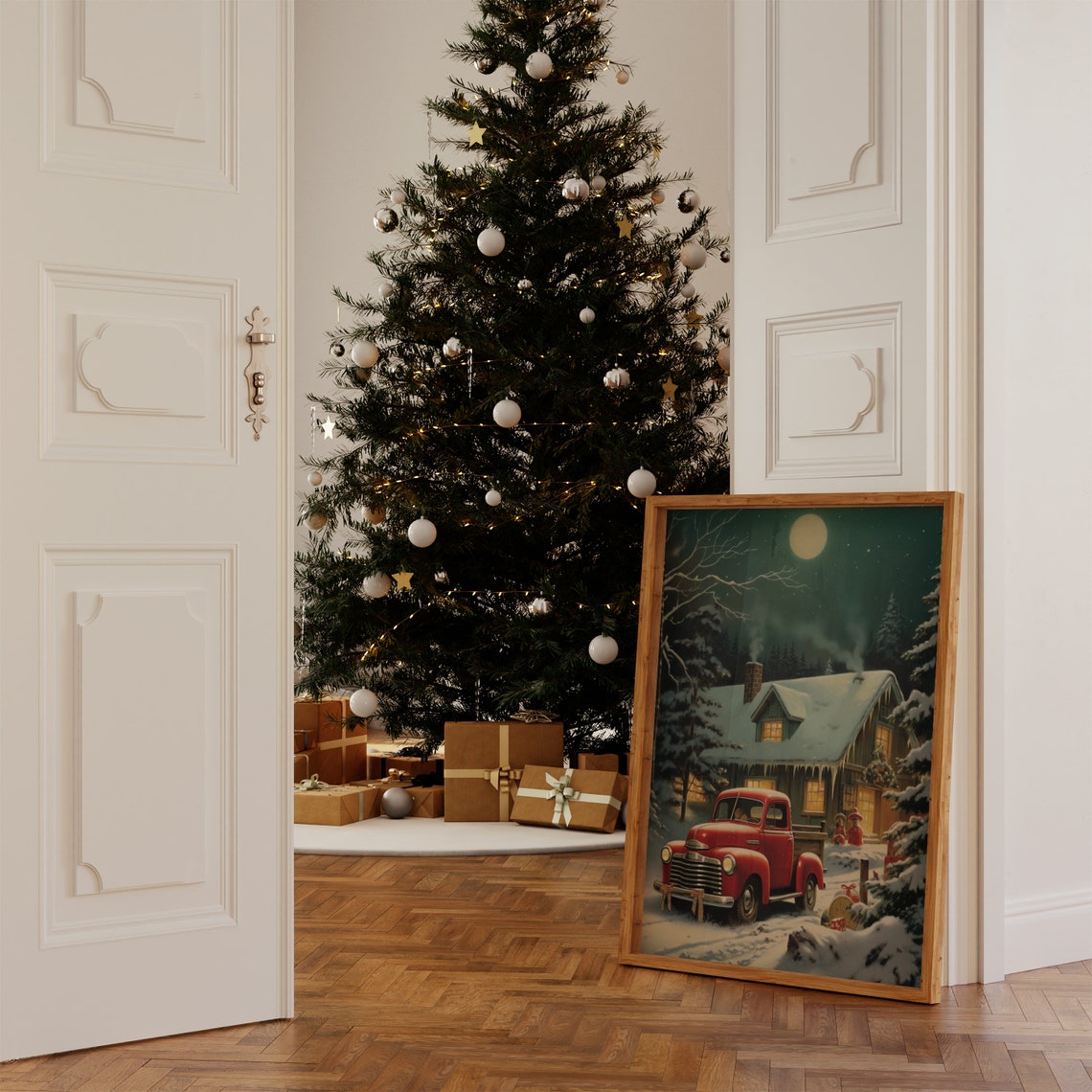 Vintage Christmas Painting Vintage Snow Landscape Christmas Village Wall Art Winter Wall Art Christmas Season Holidays Art - Image 5