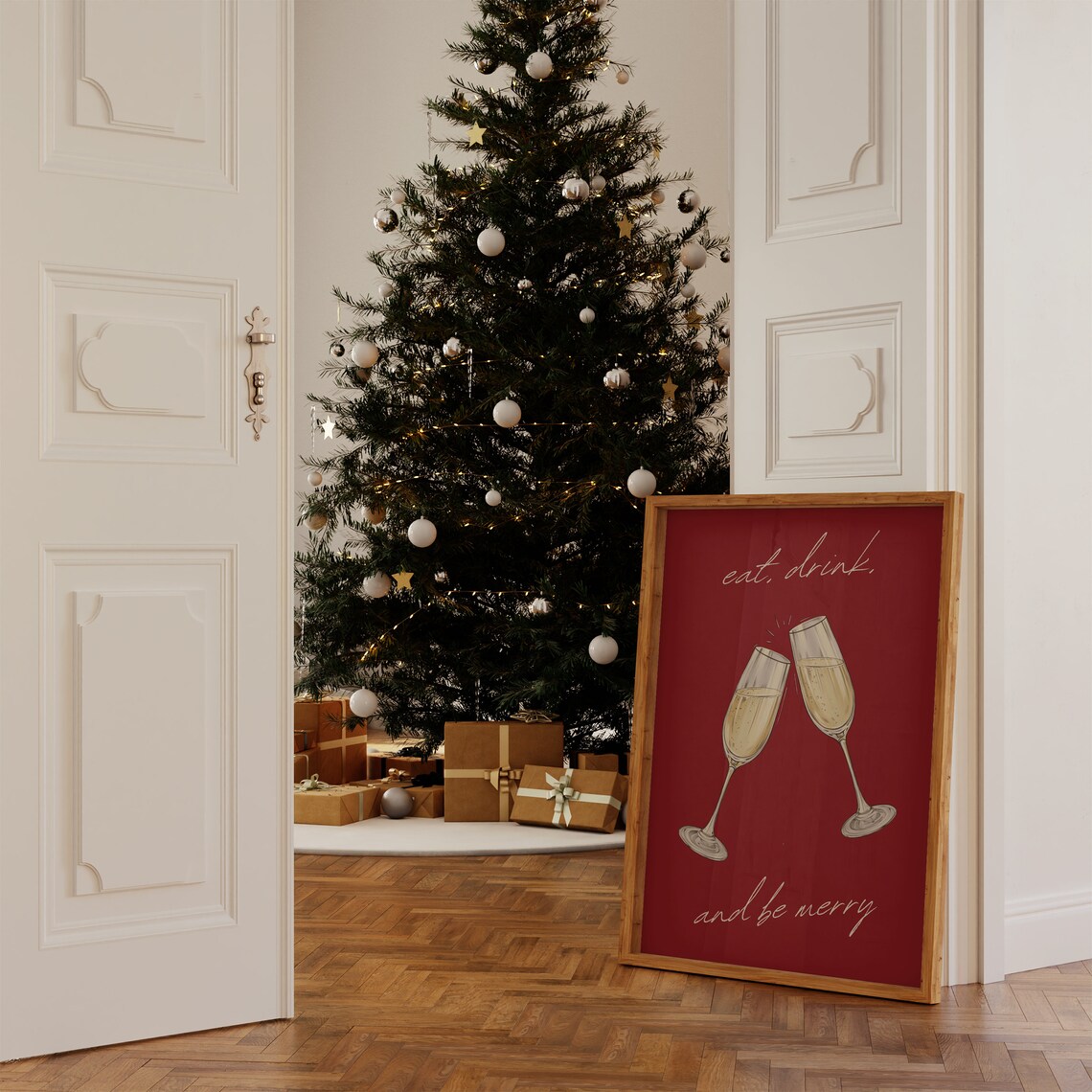 Eat Drink And Be Merry Red Champagne Glasses Holiday Toast Poster - Image 3