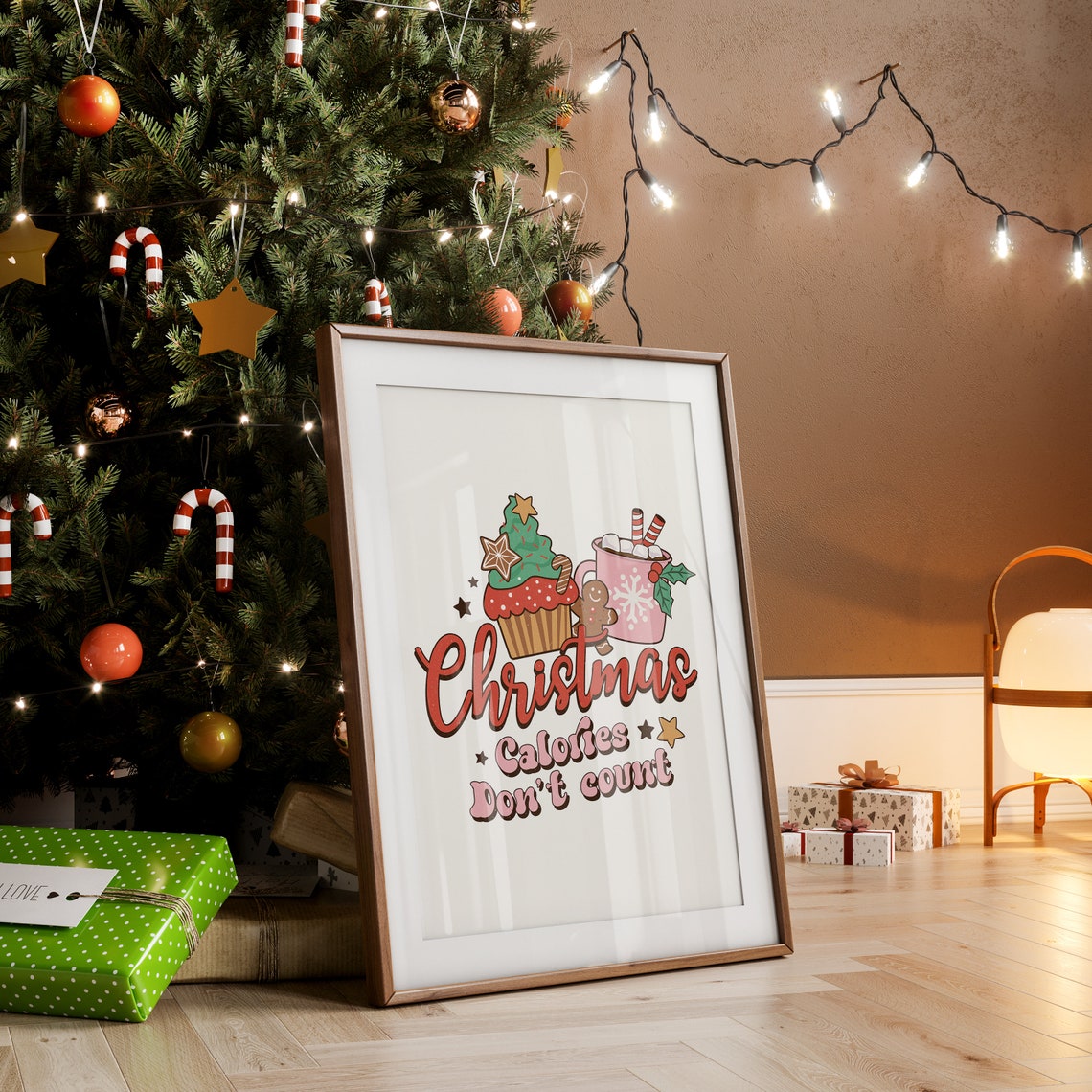 Christmas Calories Don't Count Sweet Cupcake and Cocoa Mug Poster - Image 2