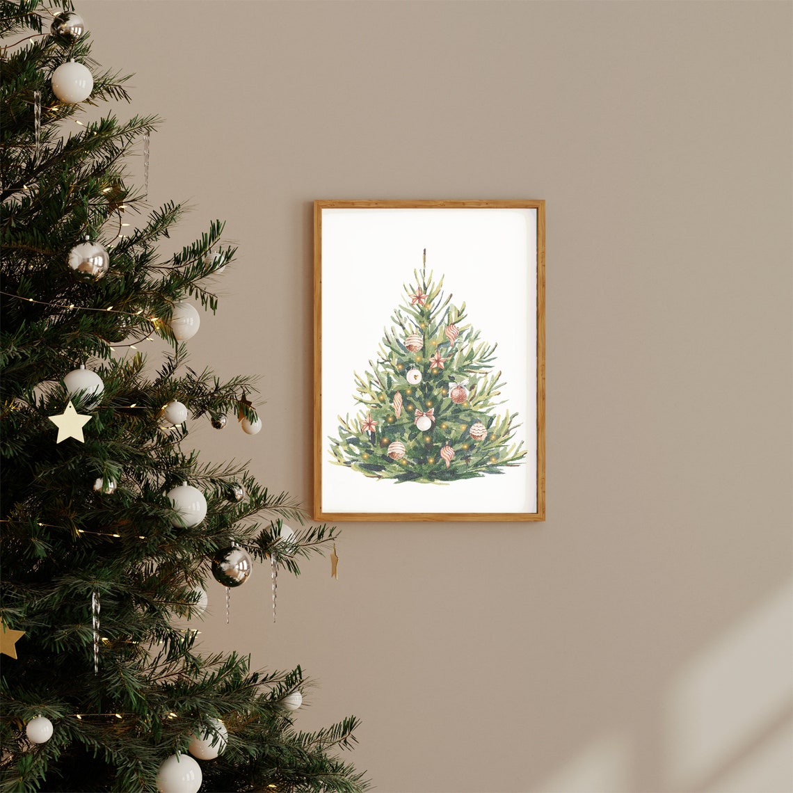 Neutral Watercolor Christmas Tree Ornaments Holiday Decor Poster - Image 2