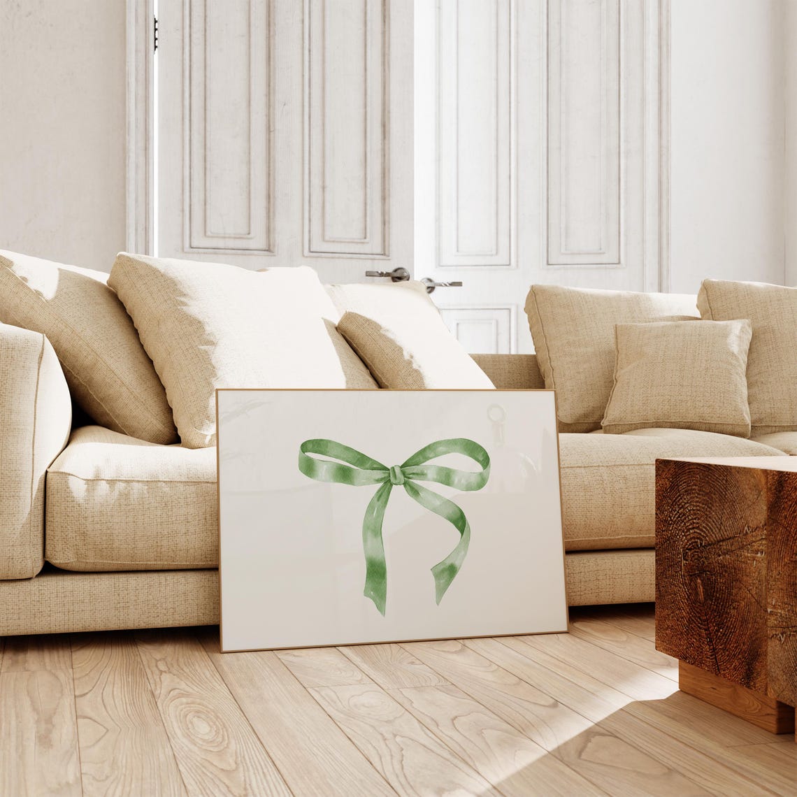 Green Ribbon Watercolor Bow Horizontal Balletcore Room Poster - Image 5
