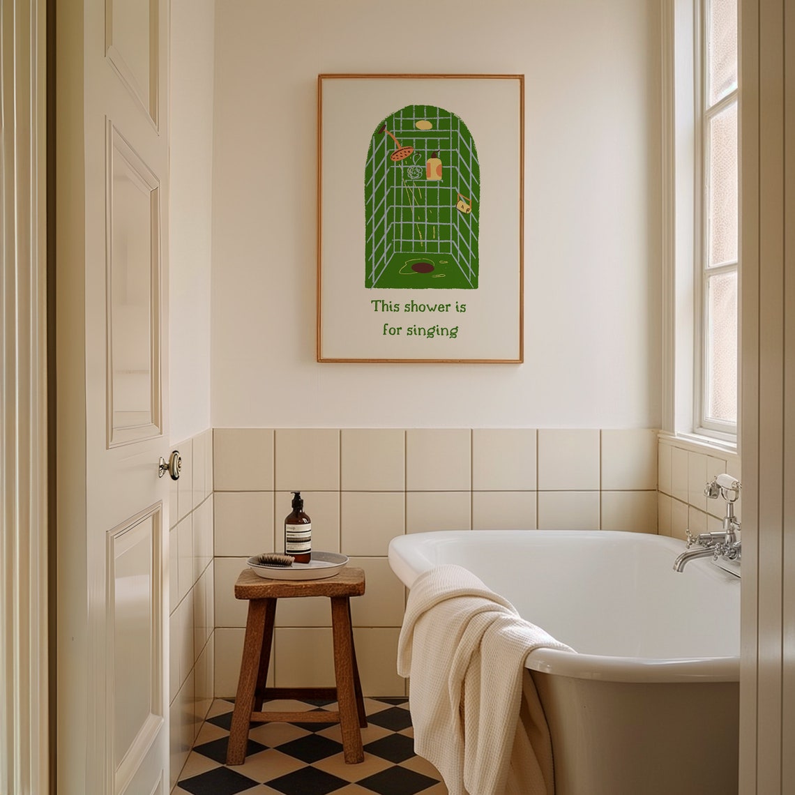 This Shower Is For Singing Green Tile Illustration Quote Poster - Image 3