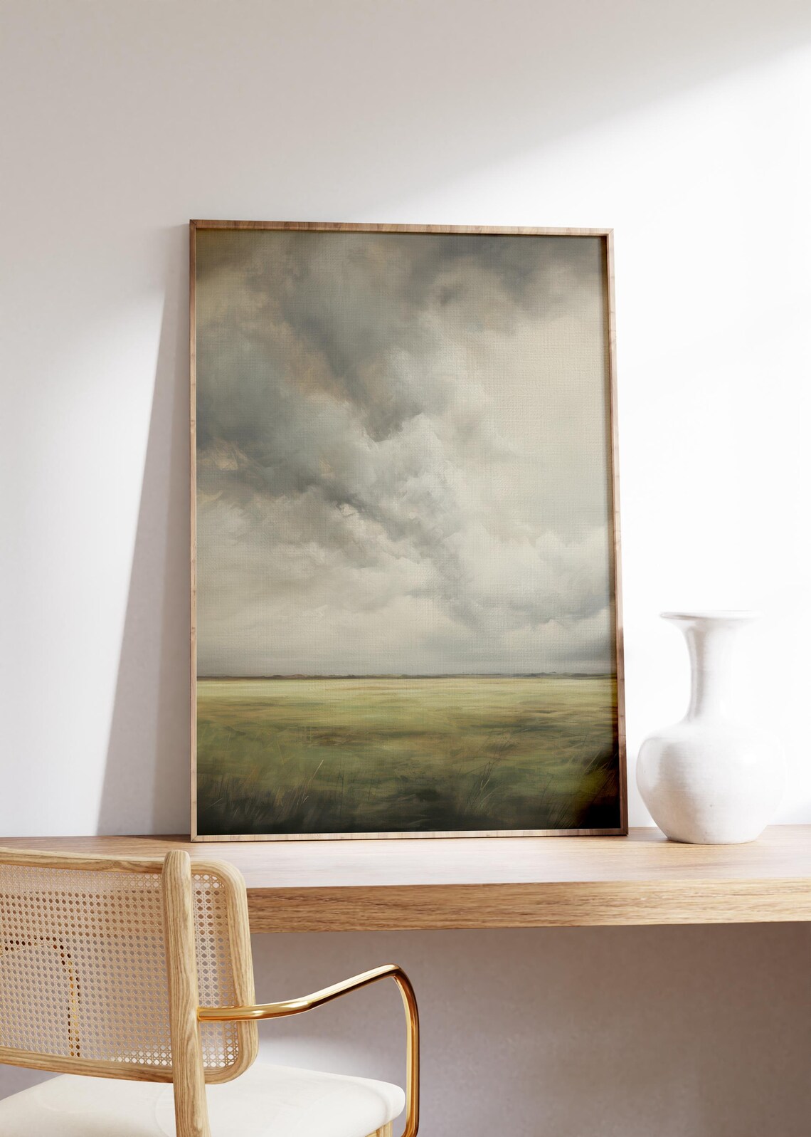 Storm Clouds Rolling Over Quiet Green Meadow Landscape Print - Image 4