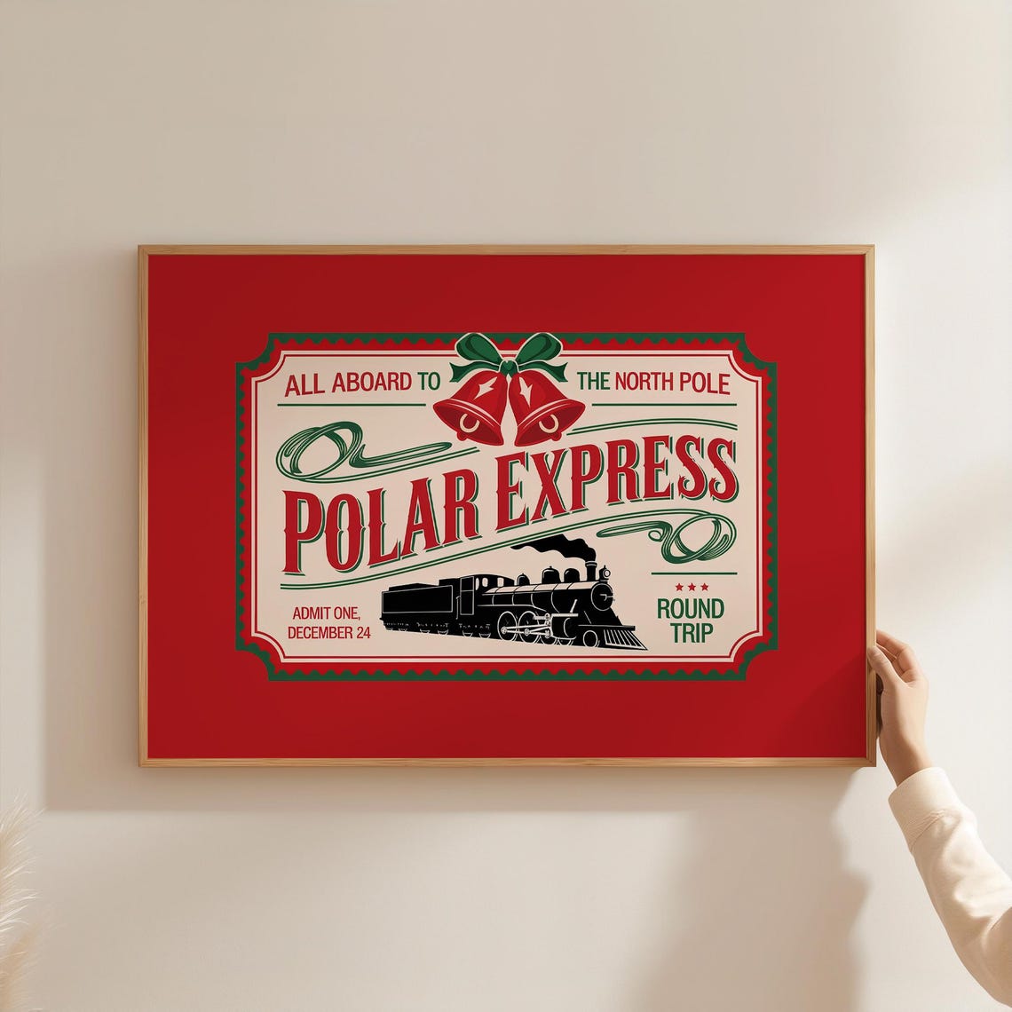 Polar Express Vintage North Pole Ticket Design On Bold Red Poster