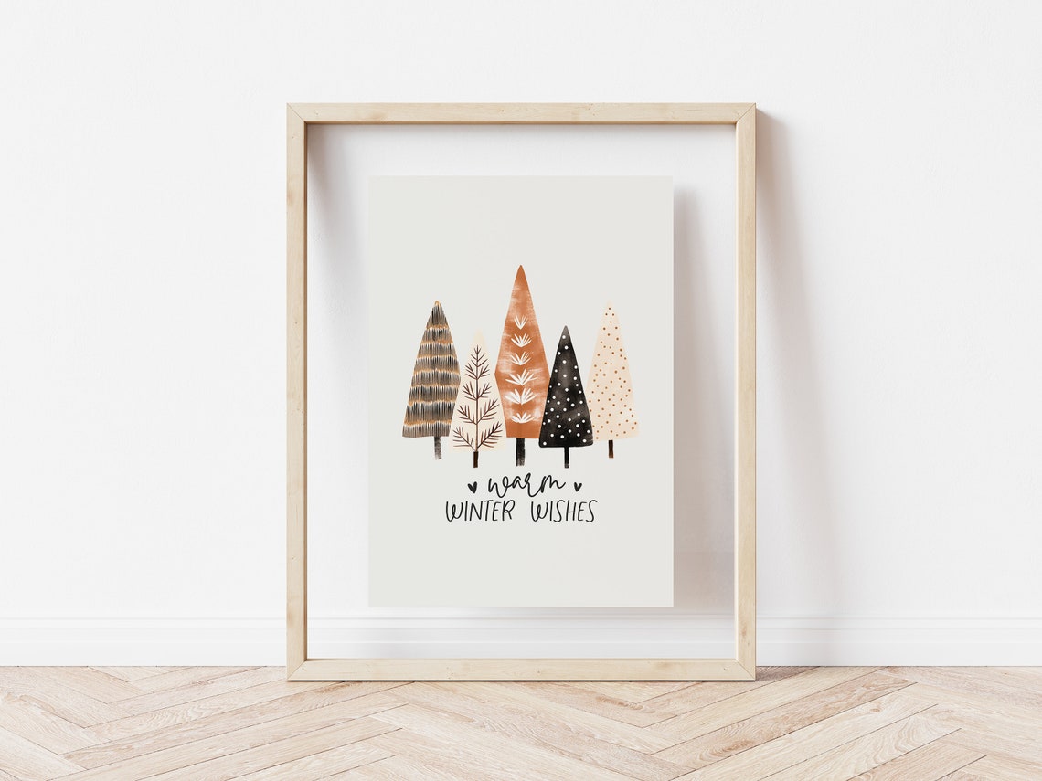 Warm Winter Wishes Five Patterned Trees Minimalist Holiday Print - Image 5