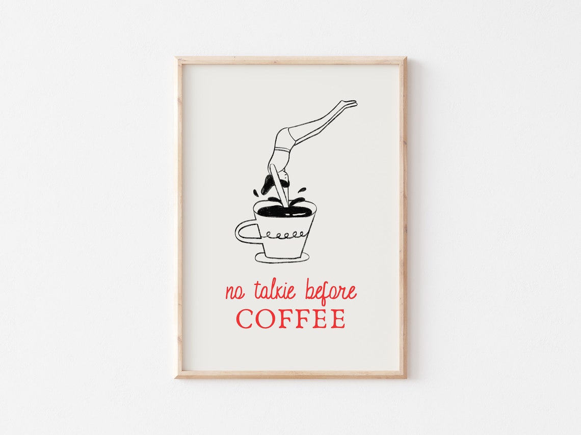 No Talkie Before Coffee Funny Diver Splashing Line Drawing Poster - Image 4