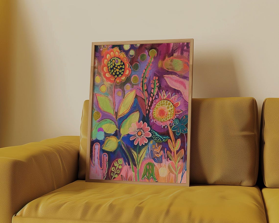 Dopamine Colors Abstract Flowers Maximalist Bright Floral Poster - Image 3