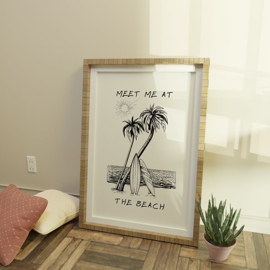 Meet Me at the Beach Palm Trees Surfboard Coastal Art Poster - Image 3