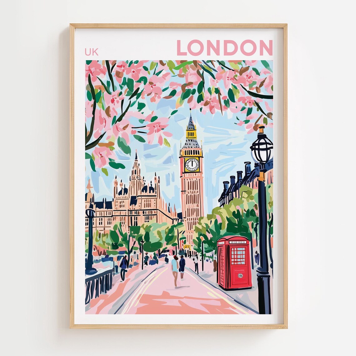 London Travel Poster, UK Home Decor Illustration