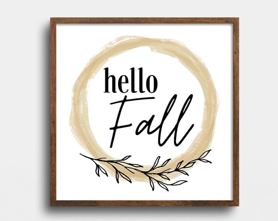 Hello Fall Watercolor Wreath Botanical Script Art Wall Decor Poster