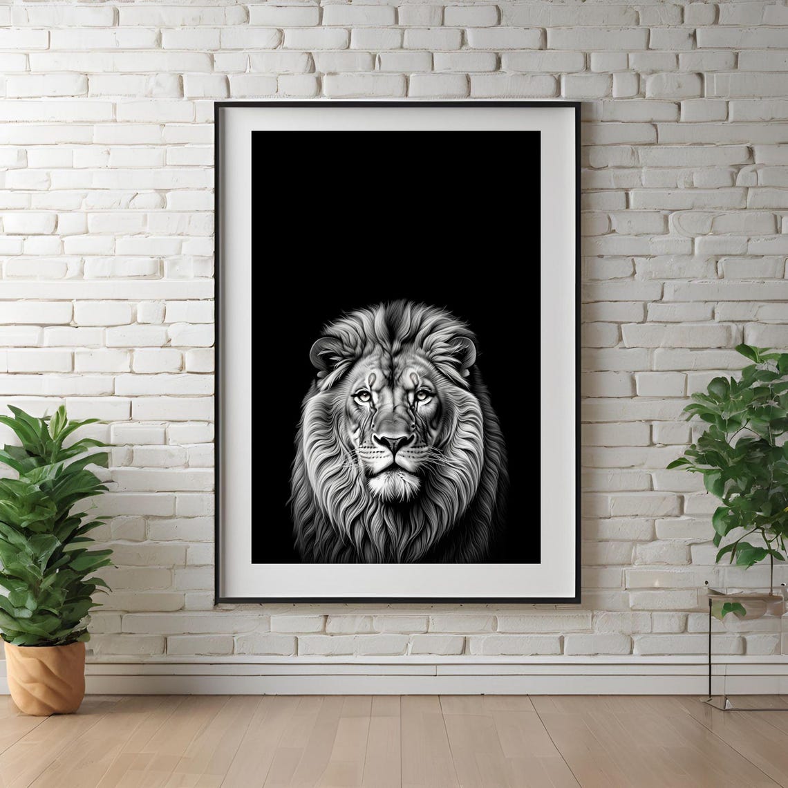 Black and White Lion Portrait With Majestic Wildlife Art Poster - Image 2