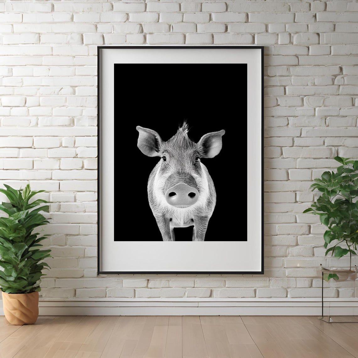 Black and White Warthog Portrait Bold Minimalist Wildlife Poster - Image 4