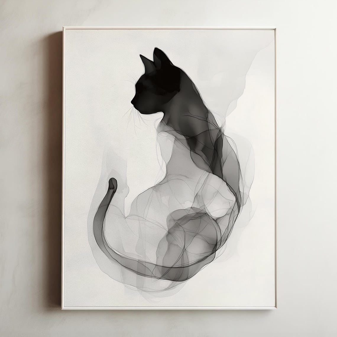 Black Cat Ink Wash Silhouette Elegant Minimal Modern Wall Art Poster