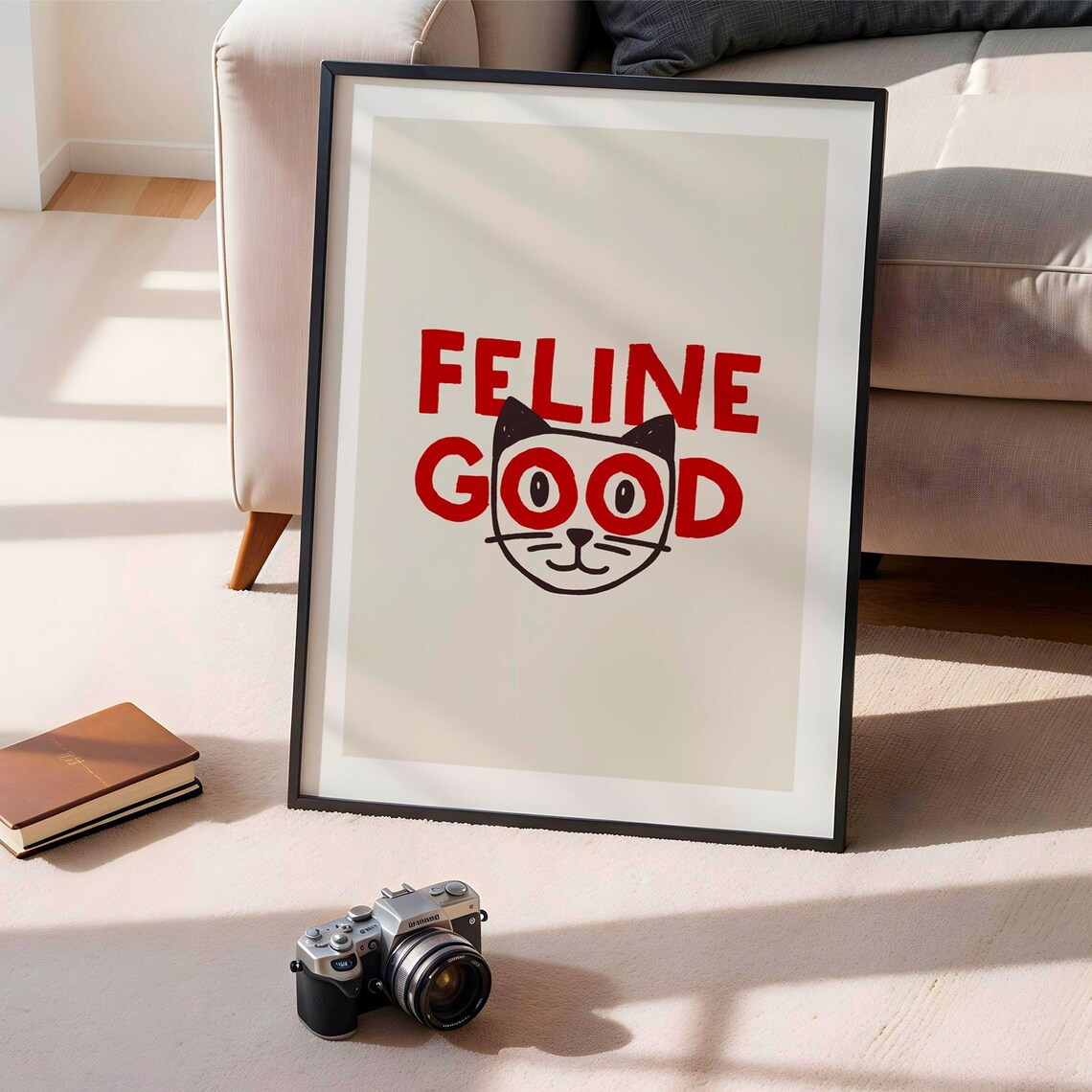 Feline Good Funny Cat Typography Red Bold Minimal Cat Lover Wall Art Poster - Image 3