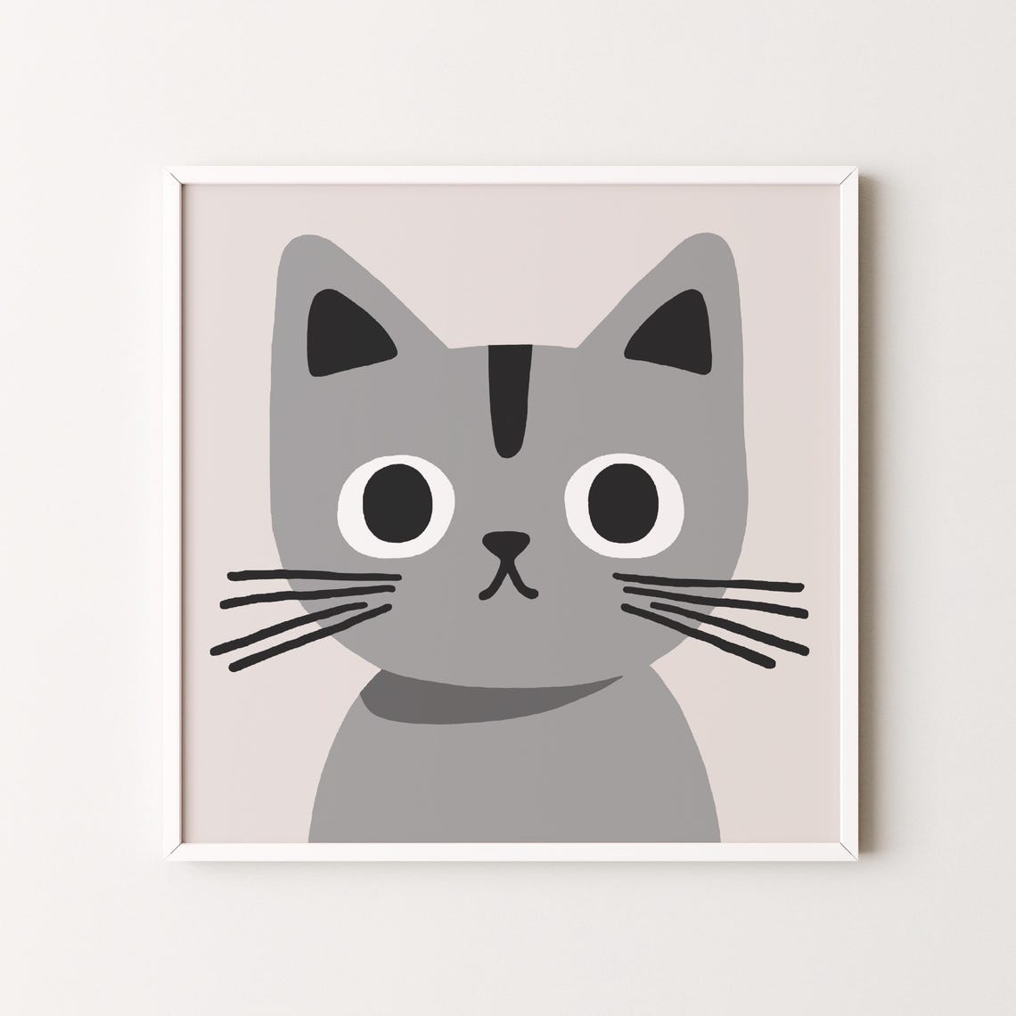 Mint Blue Cat Face Minimalist Geometric Nursery Modern Wall Art Poster - Image 3