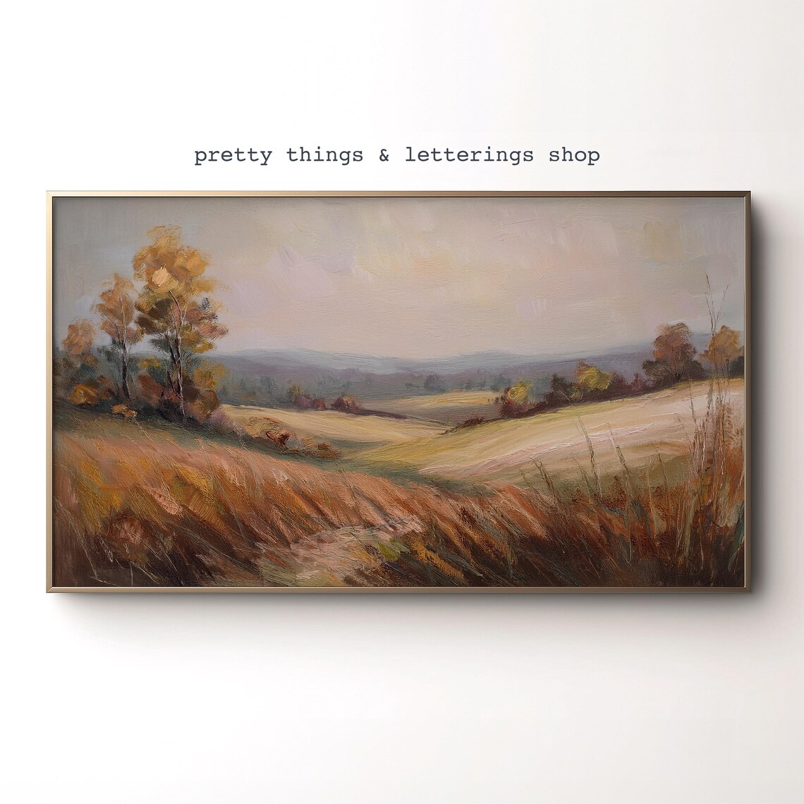 Golden Fields Countryside Painting, Fall Landscape