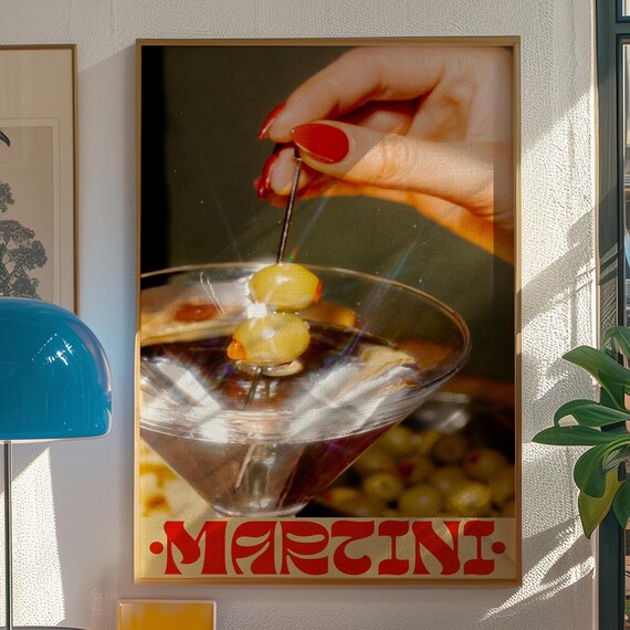 Martini Cocktail Olive Skewers Retro Bar Decor Art Print for Home Bars