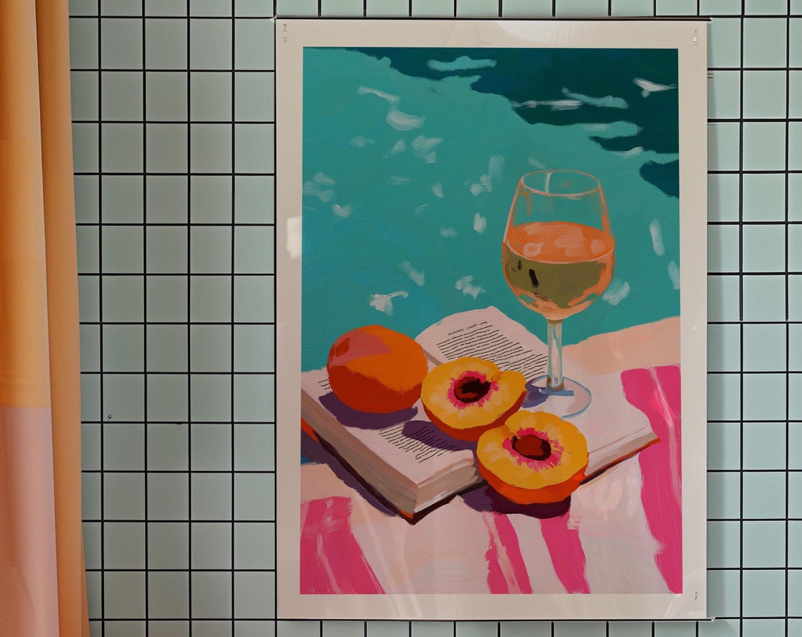 Matisse Style Wine Peaches Art Print Kitsch Kitchen Decor