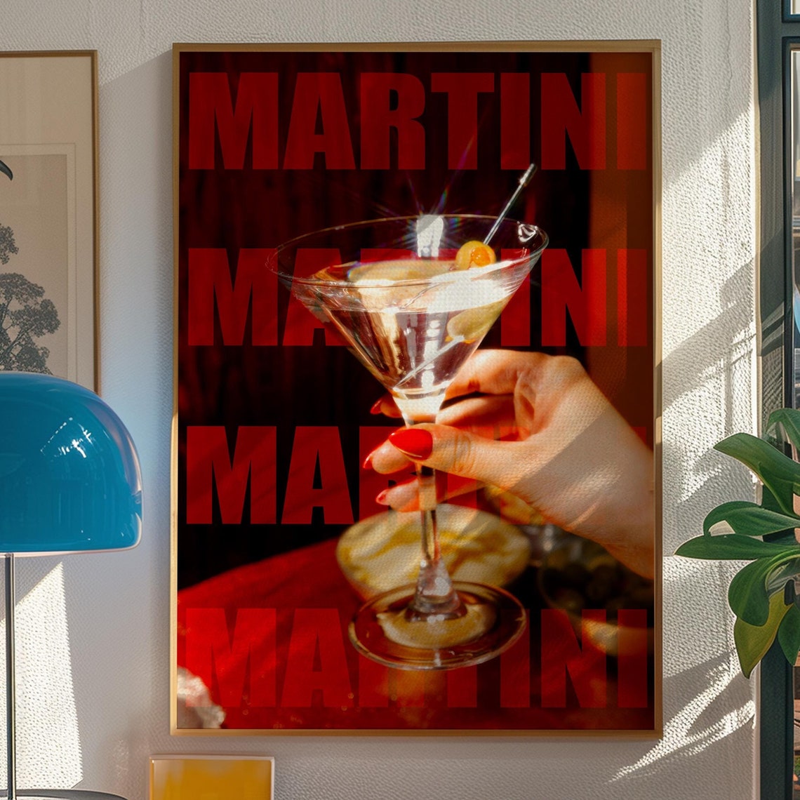 Martini Cocktail Bold Red Typography Bar Cart Party Decor Poster