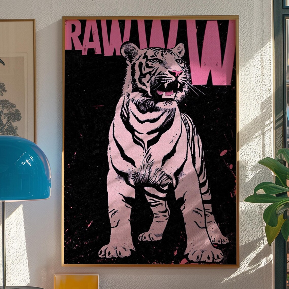 Retro Tiger Poster Kitsch Dorm Wall Art